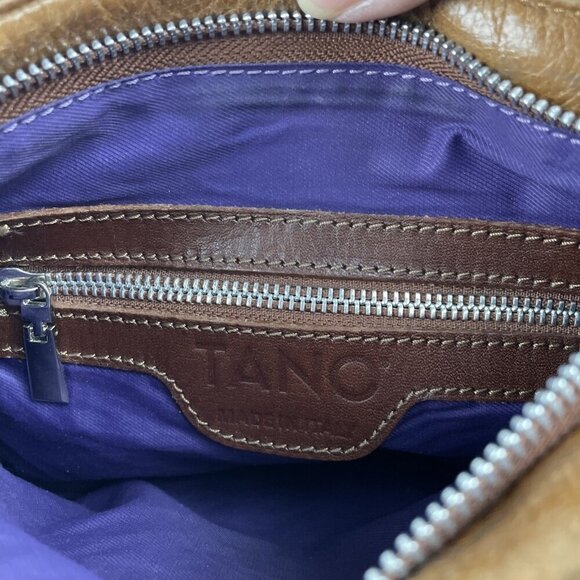 TANO Leather Crossbody Purse Shoulder Bag Small Brown Zip Closure Made In Italy - Picture 8 of 12
